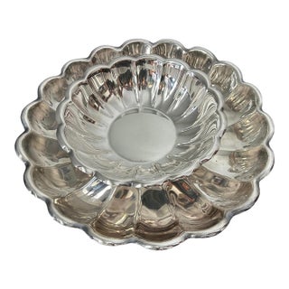 Vintage Reed & Barton Holiday Collection Silverplate Serving Bowl #175 & Tray #109 Set – Scalloped Rim Hollowware For Sale