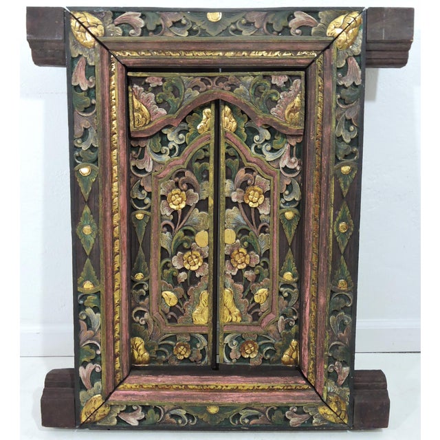 Vintage Hand Carved Floral Indian Window Frame or Wall Panel With