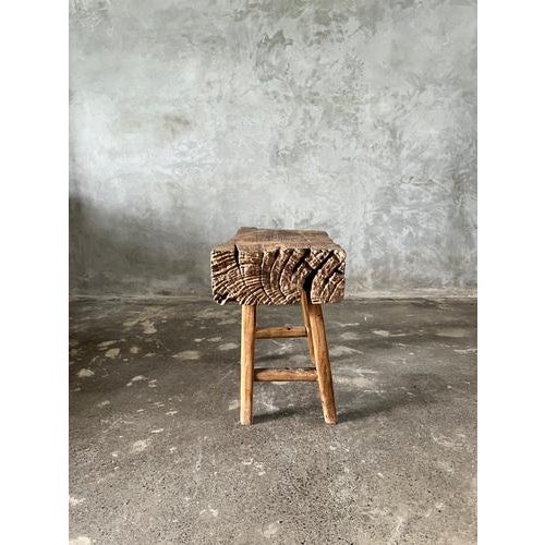 Small Organic Blond Asian Teak Quadripod Bench, Sepuluh For Sale - Image 14 of 18