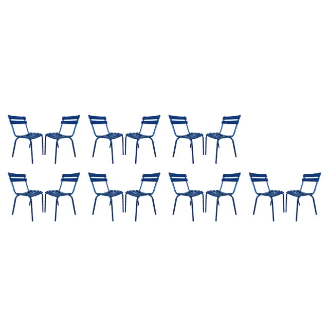Blue Metal Dining Chairs, Set of 14 For Sale