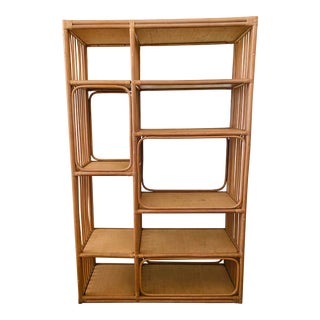 Vintage Coastal Bamboo and Cane Etagere For Sale