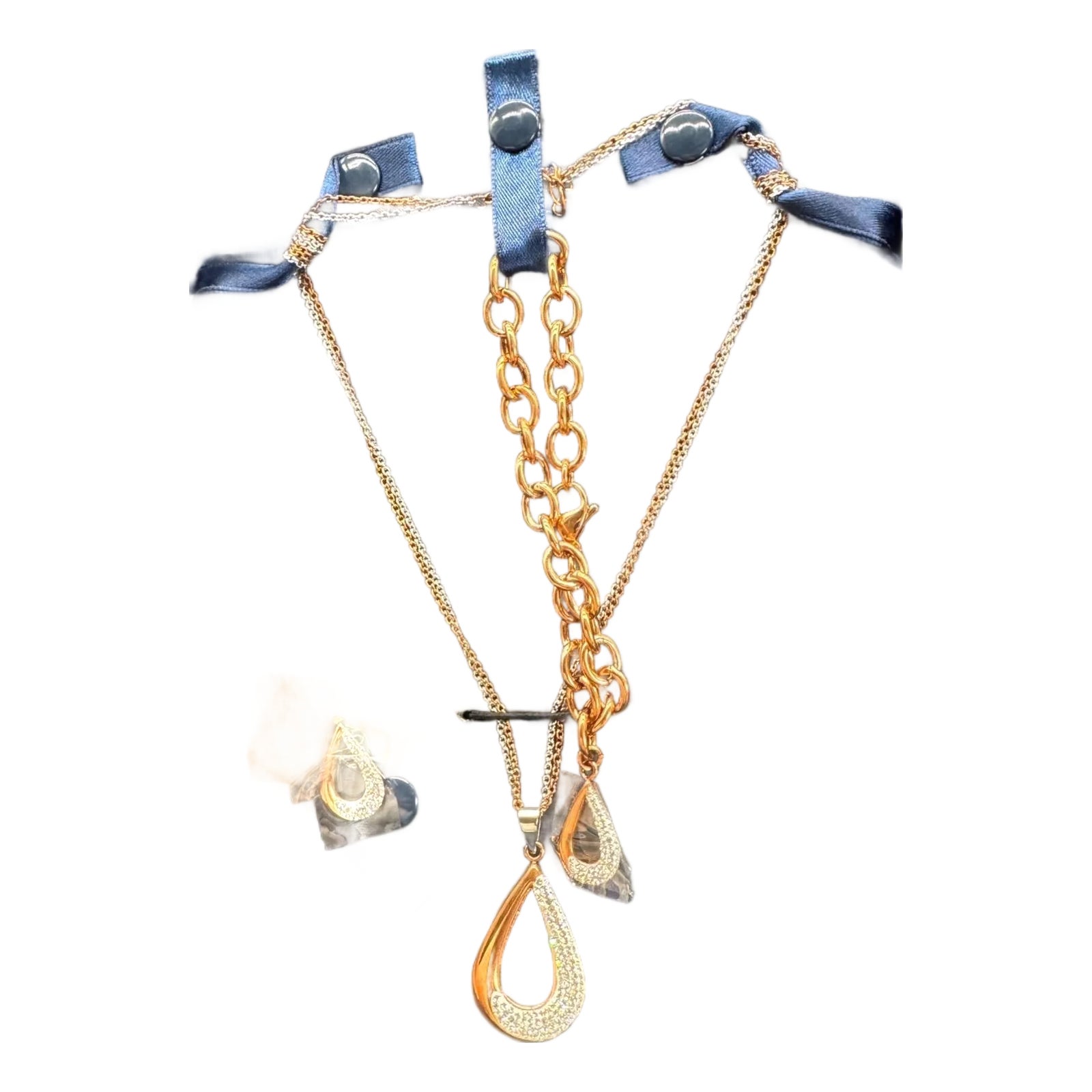 Stauer Gold Teardrop Diamondaura Set, Stauer Jewelry, 4 Pieces | Chairish