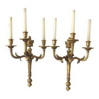 Large Caldwell Style 1870s French Dore Bronze Classical Sconces - A Pair For Sale