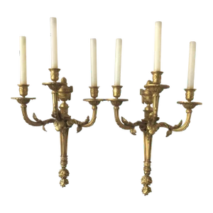 Large Caldwell Style 1870s French Dore Bronze Classical Sconces - A Pair