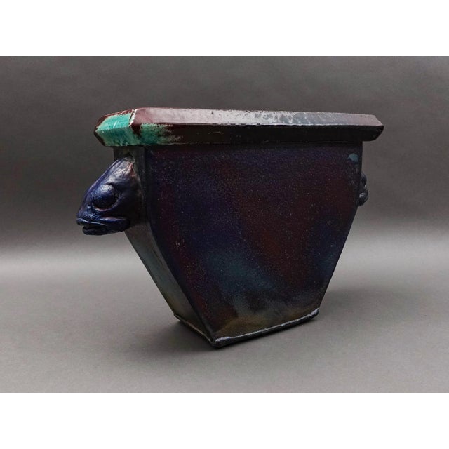Charles Pearson Whitehead Street Studio Key West Large Fish Head Raku Art Pottery Vase Planter. Measures approximately 18...