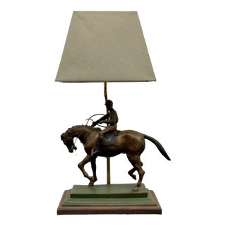 Classic English Bronze Horseman Table Lamp For Sale