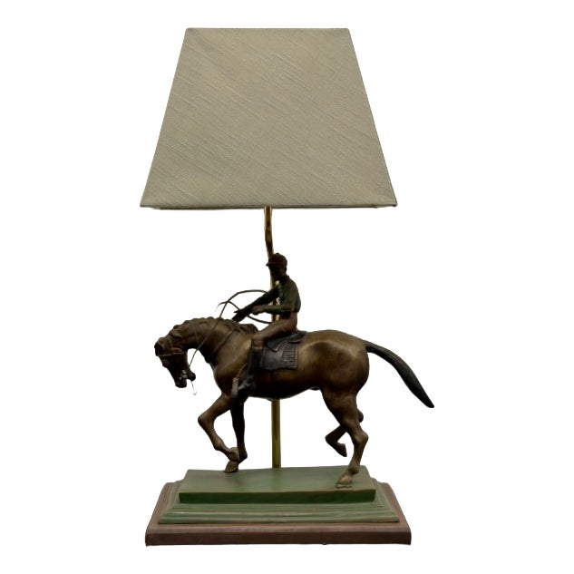 Classic English Bronze Horseman Table Lamp For Sale