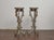 A pair of English painted pedestals from circa 1900, designed with elegant scroll-sawn supports and a light decorative...