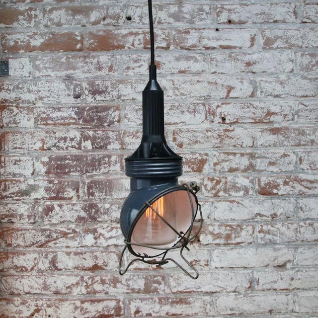 Vintage Industrial Pendant Lamp in Blue Enamel For Sale - Image 6 of 7