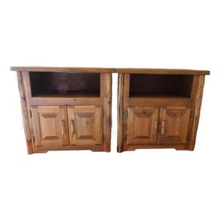 Rustic Live Edge Solid Wood Poplar Nightstands Amish Style Shelves Set of 2 For Sale