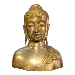 Buddha Bust Brass/Bronze Silvered Nepal Tibet Yoga Meditation Decor 6.75" For Sale