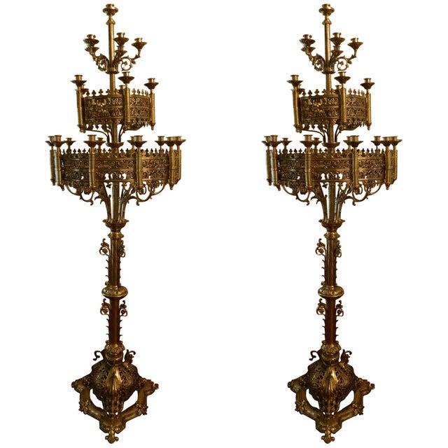 Pair Of Large Floor Standing Brass Candelabras Circa 1860