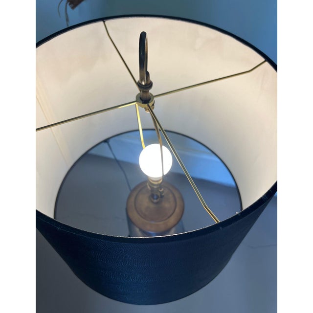 Vintage Chinoiserie Pewter and Brass Urn Table Lamp With Snakeskin Embossed Shade For Sale - Image 10 of 13