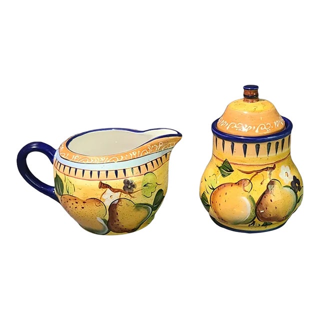 Late 20th Century Tuscan Style Mediterranean Pear Creamer & Sugar Set by Heritage Mint For Sale