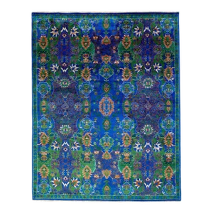 2010s Abstract Modern Wool & Silk Rug Allover Designed in Blue & Green