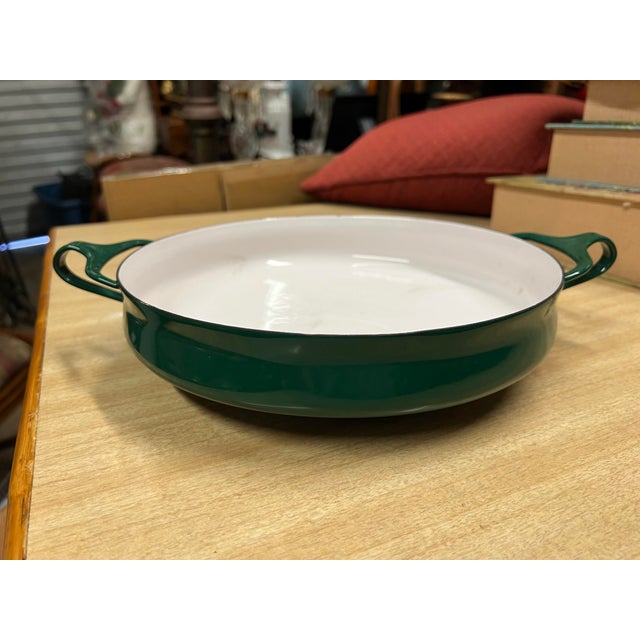 French Country Vintage Dansk Kobenstyle Green Enamel Paella Pan Designed by Jens Quistgaard For Sale - Image 3 of 7
