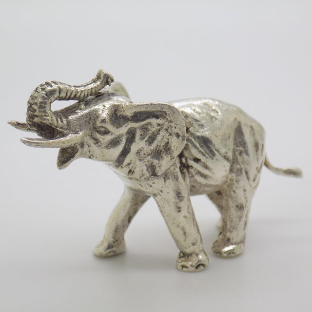 Italian Vintage Italian Handmade Genuine Silver Elephant Large Figurine Miniature For Sale - Image 3 of 9