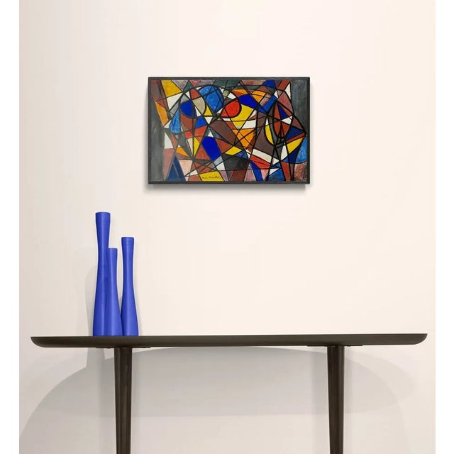 1960s 1965 "Triangles and Semi Circles" Abstract Painting Nyc Artist For Sale - Image 5 of 5