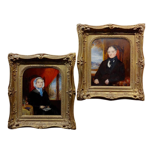 19th Century Husband & Wife English Portraits -Oil Painting - a Pair For Sale