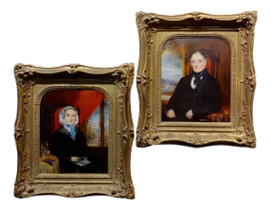 19th Century Husband & Wife English Portraits -Oil Painting - a Pair