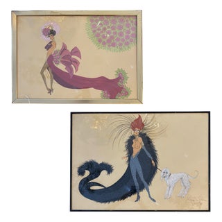 Hugo di Peina, Cabaret Style Figures, Mixed Media Paintings, 1920s-1940s, Set of 2 For Sale