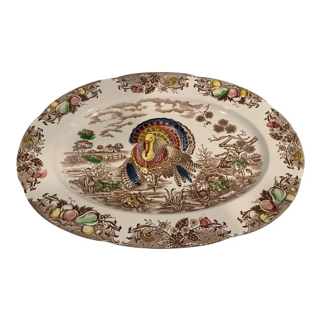 Large Vintage Transfer Ware Turkey Platter For Sale