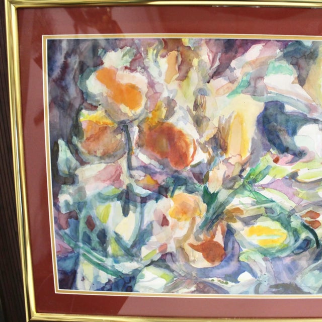 Mid-Century Modern 1980s Large Watercolor Wall Art | Abstract Iris Flowers For Sale - Image 3 of 6