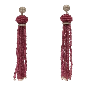 1990s Pink Tourmaline Diamond Gold Tassel Earrings - 2 Pieces