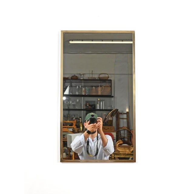 Large Mid-Century Modern Italian Brass Rectangular Wall Mirror, Italy, 1950s For Sale - Image 6 of 12