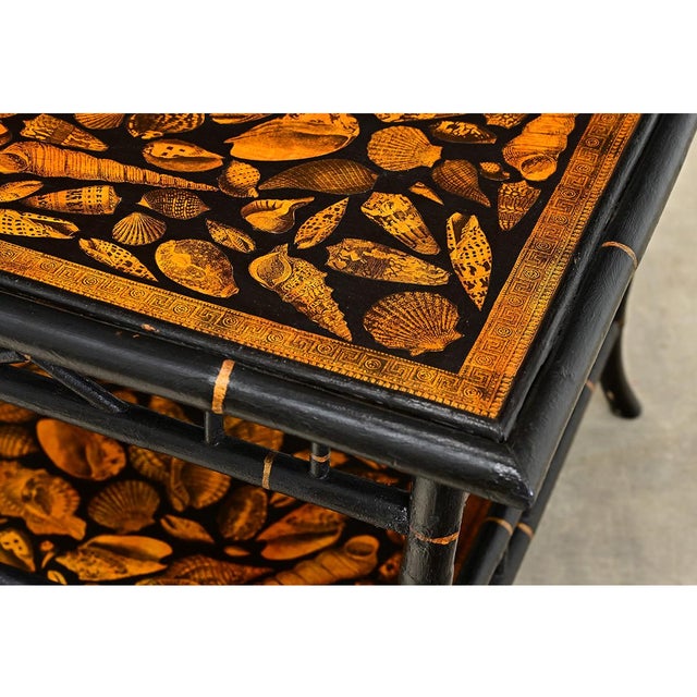 Late 19th Century English Faux Bamboo Low Table with Recent Paint & Decoupage For Sale - Image 9 of 11