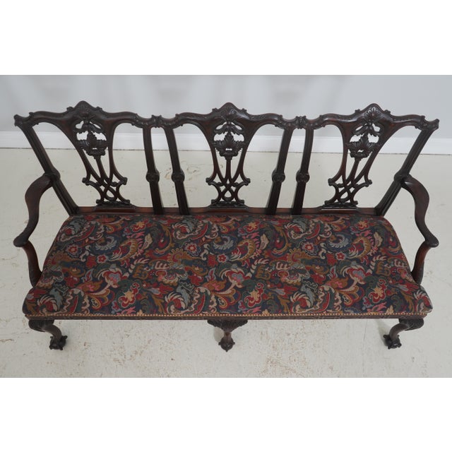 Chippendale Antique 19th Century Chippendale Carved Mahogany Triple-Back Settee For Sale - Image 3 of 18