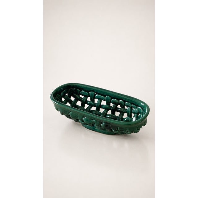 Fruit Bowl Basket. Decorative basket in green glazed ceramic, handmade and signed Idlas. Original openwork design, ideal...