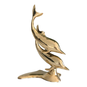 1980s Brass Swimming Dolphins Bookends