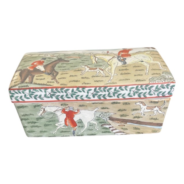 Equestrian Fox Hunting Porcelain Box For Sale