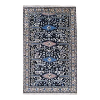 Antique Shirvan Rug, Hand Knotted Wool Oriental Rug Navy Blue, Light Blue, Ivory For Sale