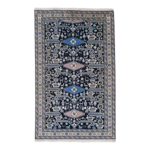 Antique Shirvan Rug, Hand Knotted Wool Oriental Rug Navy Blue, Light Blue, Ivory