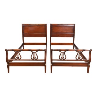 Kindel Furniture Federal Carved Mahogany Twin Beds, Circa 1960s For Sale