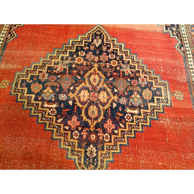 19th Century 19th Century Persian Bidjar Rug, Hand-Knotted Wool, Geometric Pattern, Red & French Blue, 8x12 For Sale - Image 5 of 11