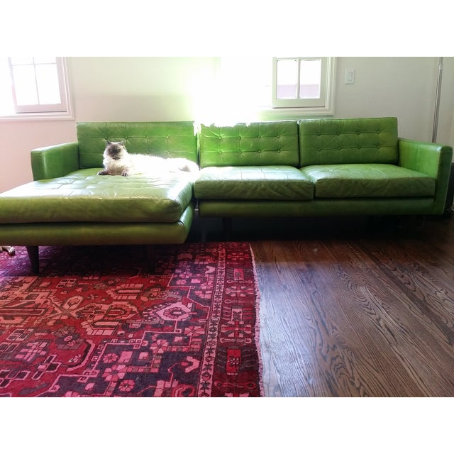 Custom MidCentury Chartreuse Leather Sectional Chairish