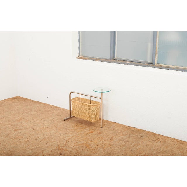 Magazine Rack Potto Frame in Chrome-Plated Tubular Steel, Woven Basket and Round Glass Shelf by Andrea Branzi for Zanotta, 1993 For Sale - Image 9 of 11