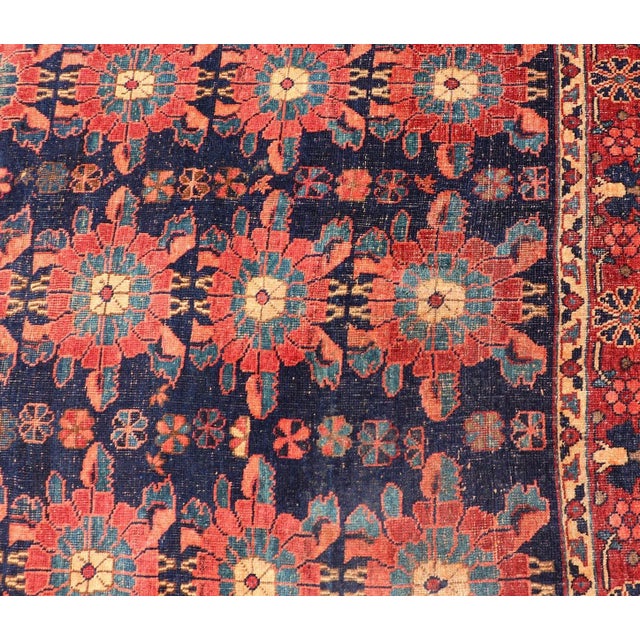 Textile Antique Persian Bidjar Rug With All-Over Floral Motifs in Red and Blue 5'0 X 7'9 For Sale - Image 7 of 12