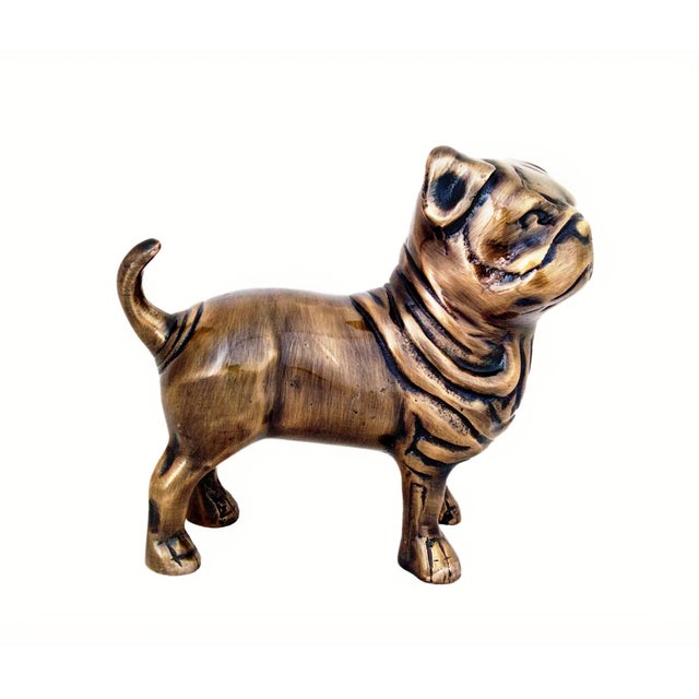 Brass Antique Brass Finish Metal Pug Dog Sculpture For Sale - Image 8 of 10