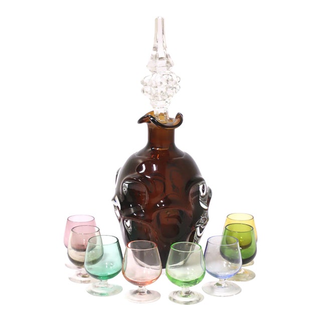 Mid 20th Century Decanter Set With Cordial Glasses - 9 Pieces For Sale