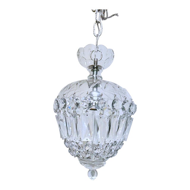 Vintage Hand Cut Glass Dish Basket Chandelier For Sale
