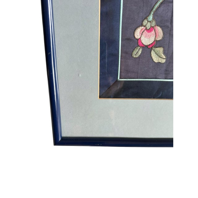 Chinoiserie Vintage Asian Silk Embroidery Framed Floral Textile Art Peony on Silk Chinoiserie For Sale - Image 3 of 10