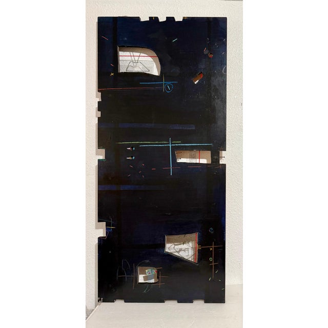 Iké Udé (1964- Nigerian American) Hand signed and dated 1993 on verso. Large carved and painted abstract wood sculptural...