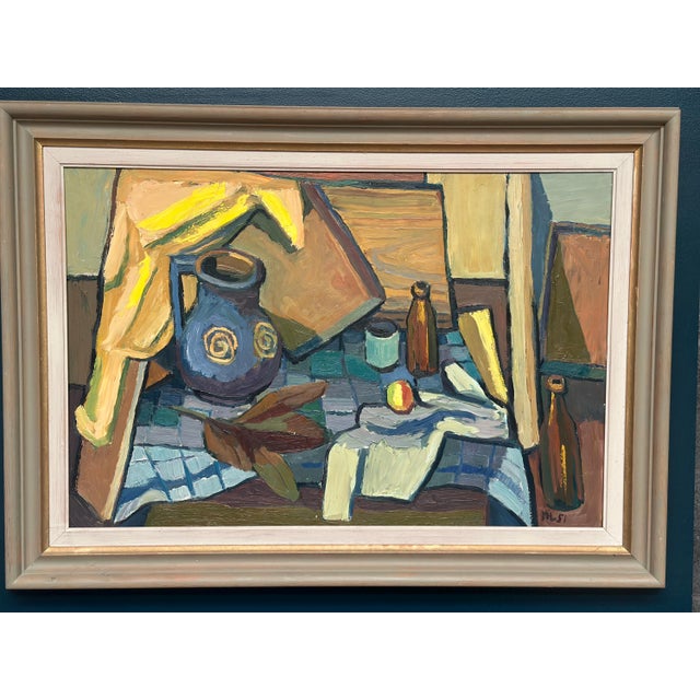 Martin Lindberg, Still Life with Jug and Bottles, 1951, Oil Painting on Panel, Framed For Sale - Image 17 of 18