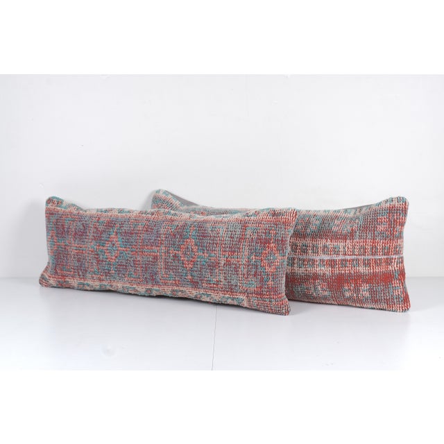 Turkish Oushak Rug Pillow Cover - A Pair Elevate your home decor with these exquisite 13" x 36" pillow covers crafted from...