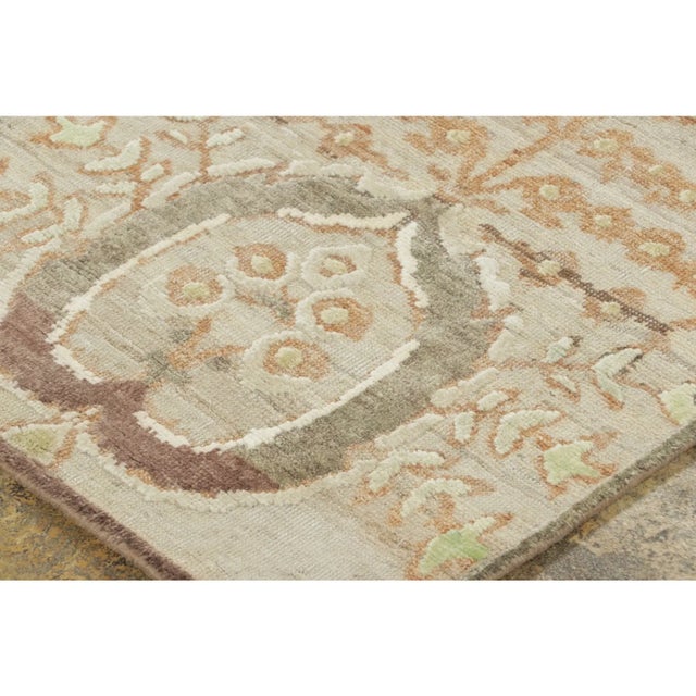Contemporary Block Print Floral Natural Silk Runner by Rug & Kilim, India For Sale In New York - Image 6 of 9