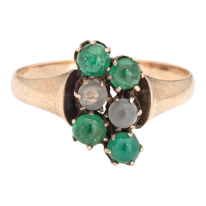 Antique Victorian Ring Moonstone Emerald Vintage 9k Rose Gold Size 6.25